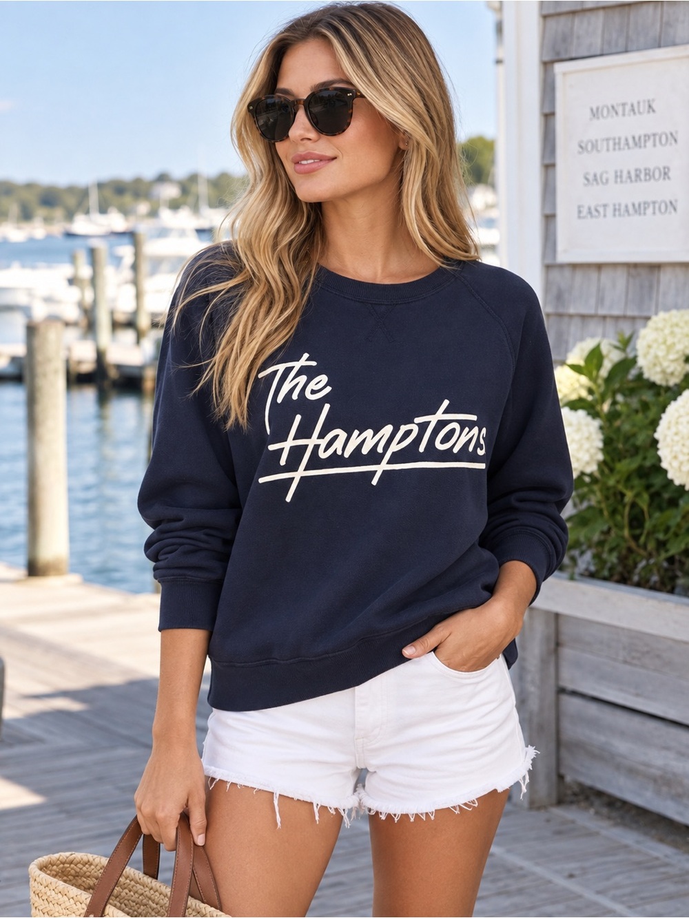ba&sh × Suzie Kondi Navy Blue The Hampton’s Sweatshirt SZ Small Preppy NWOT